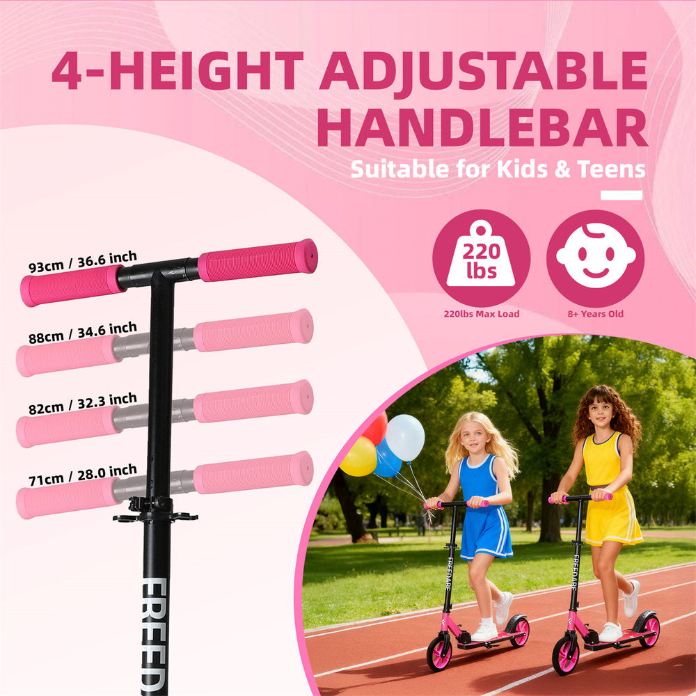 4-height adjustable handlebar for kids and teens with pink grips, suitable for scooter use.